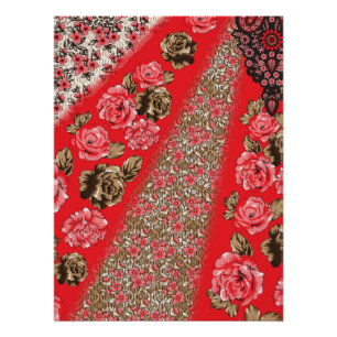 Pôster Tecido vermelho vibrante com intrincado floral e