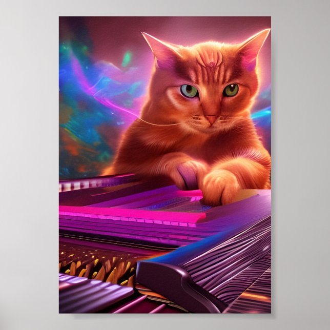 Poster teclado de arte psicodélica/gato de piano (Frente)