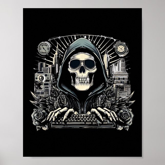 Poster Teclado do Skeleton Halloween (Frente)