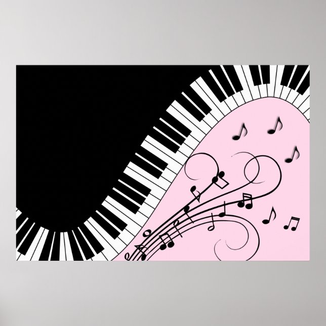 Poster Teclado Piano, preto e branco, Design, cor-de-rosa (Frente)