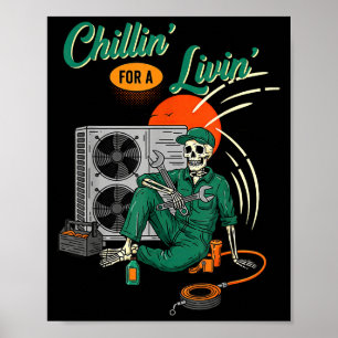Poster Técnico de HVAC engraçado esqueleto relaxando para