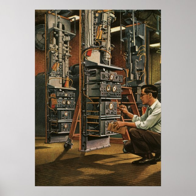 Pôster Técnico de Rádio Empresarial Vintage Consertando E (Frente)