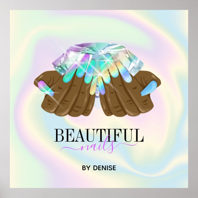 Poster técnico de unhas de mão de uma mulher salão hologr (Frente)