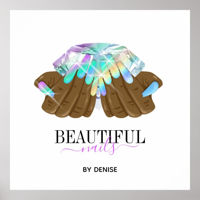 Poster técnico de unhas de mão de uma mulher salão hologr (Frente)