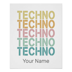 Pôster Tecno House - Letra Retroativa Eletro Vintage Rave