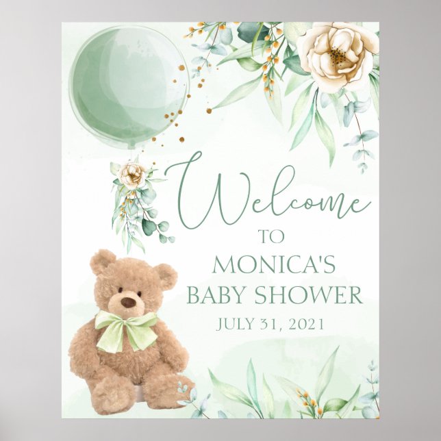 Poster Teddy Bear Baby Shower Welcome Sign (Frente)
