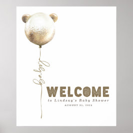 Poster Teddy Bear Balloon Baby Shower Welcome Sign