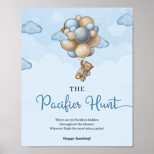 Poster Teddy bear blue balloons The Pacifier Hunt game (Frente)