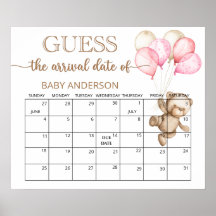 Teddy Bear Chá de fraldas Adivinha Calendário de D
