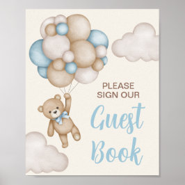 Poster Teddy Bear Chá de fraldas Boy Guest Book