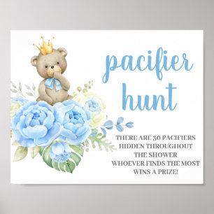 Poster Teddy Bear Chá de fraldas Boy Pacifier Hunt