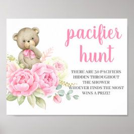 Poster Teddy Bear Chá de fraldas Girl Pacifier Hunt