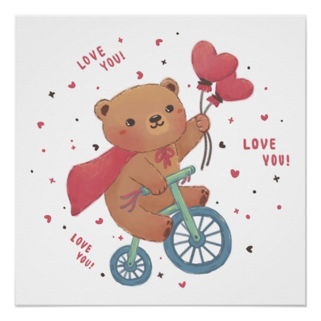 Pôster Teddy Bear em Bike: Amo-te! (Frente)