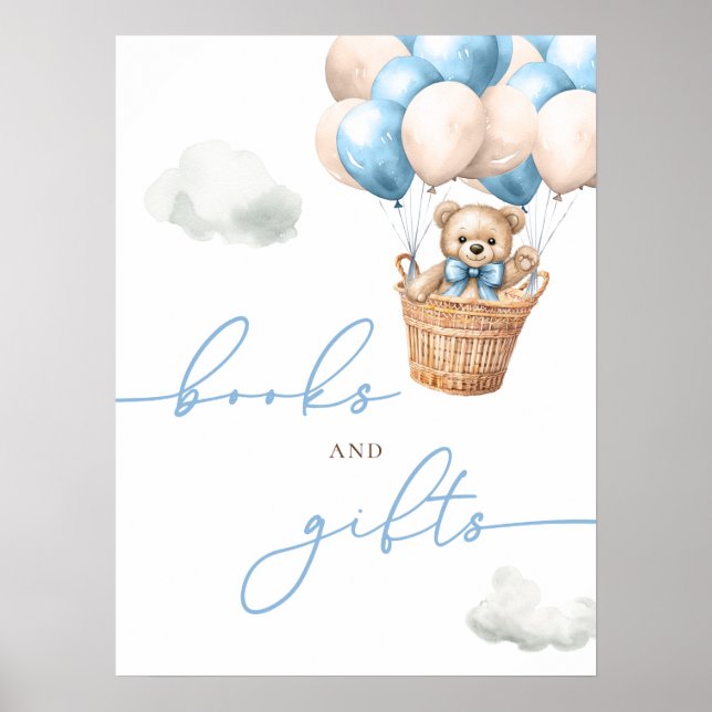 Poster Teddy Bear Hot Air Balon Blue Books E presentes (Frente)