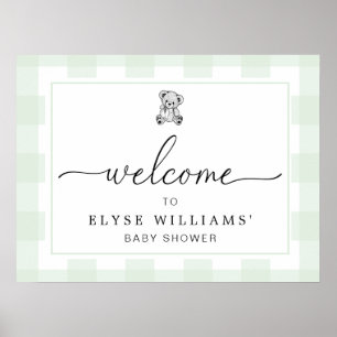 Poster Teddy Bear Mint Green Gingham - Sinal de boas-vind
