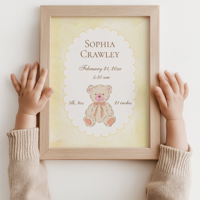 Poster Teddy Bear Personalized Birth Info Nursery (Teddy Bear Personalized Birth Info Nursery Poster)