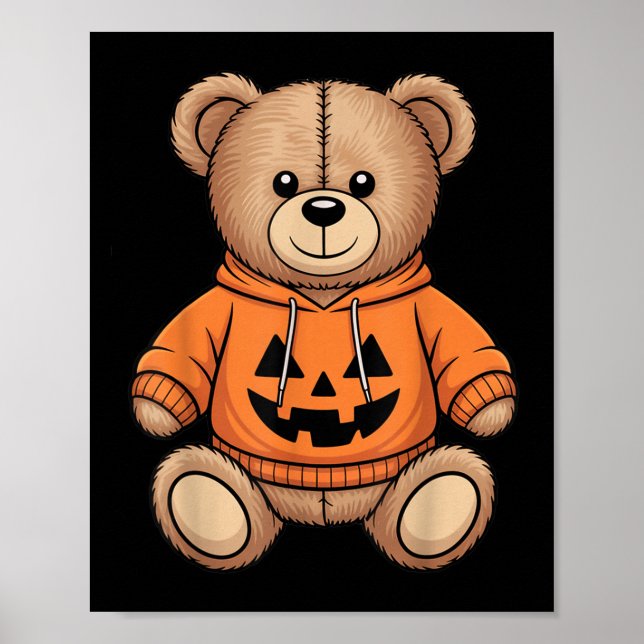 Poster Teddy Bear Pumpkin Graphical Fall Halloween (Frente)