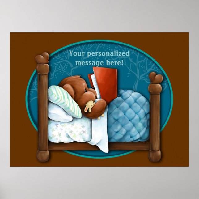 Poster Teddy Bear reading a bedtime story to his Bunny (Frente)