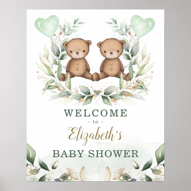 Poster Teddy Bear Twins Greeneric Dourado Chá de fraldas  (Frente)