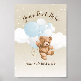 Poster Teddy Bear with Blue Balloons Table Sign
