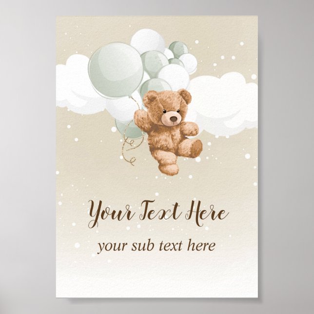 Poster Teddy Bear with Sage Balloons Table Sign (Frente)