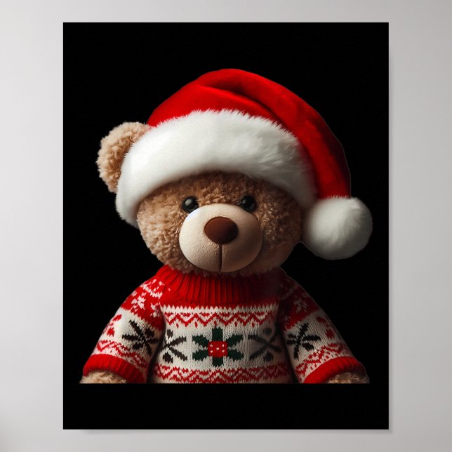 Poster Teddy Bear With Santa Hat Christmas Xmas Lover Kid (Frente)