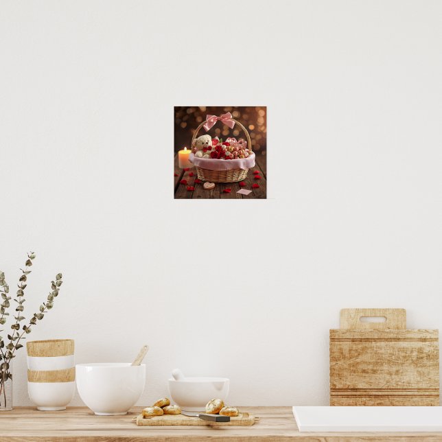 Poster Teddy Rose Basket Romantic Valentine Wall (Cozinha)