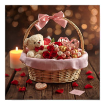 Teddy Rose Basket Romantic Valentine Wall
