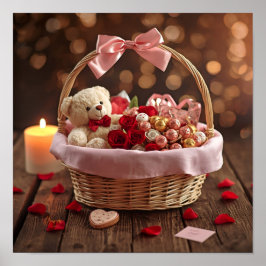 Poster Teddy Rose Basket Romantic Valentine Wall