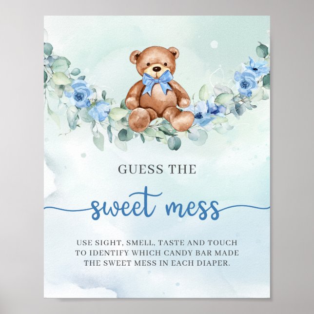 Poster Teddy urso azul floral adivinha o jogo Sweet Mess (Frente)