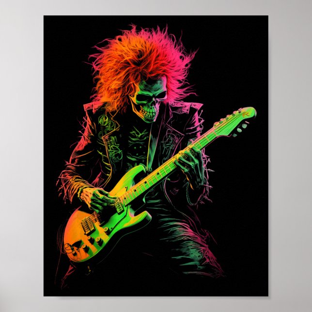 Poster Tee Gráfico De Esqueleto Tocando Violão Rock Nd Ha (Frente)