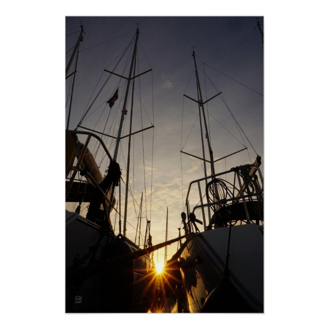 Pôster Tegenlicht bij 2 zeilboten in de haven. (Frente)