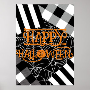 Poster Teia de Aranha Preto e Branco Remendado Halloween