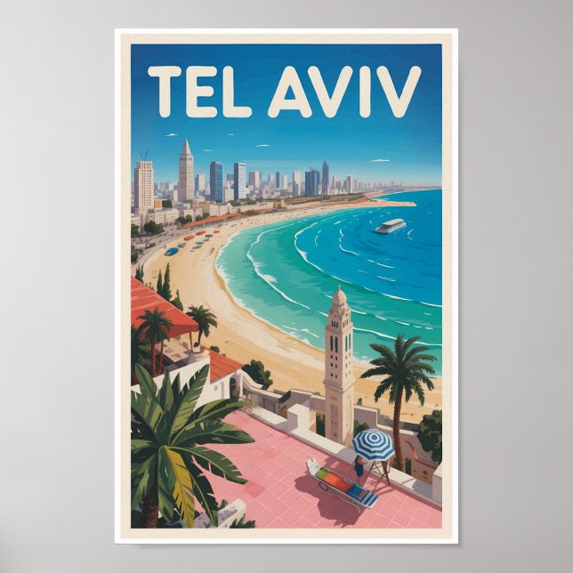 Poster Tel Aviv Israel Illustration Travel Art Vintage (Frente)
