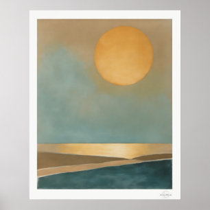 Poster Tela Abstrata do Sol Dourado, Horizonte do Mar Cal