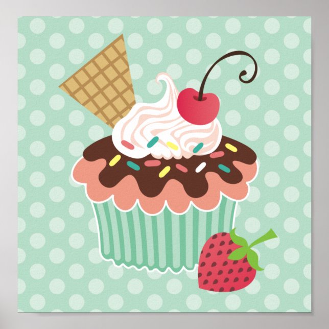 Poster Tela de Cupcake de Cherry & Mint (Frente)