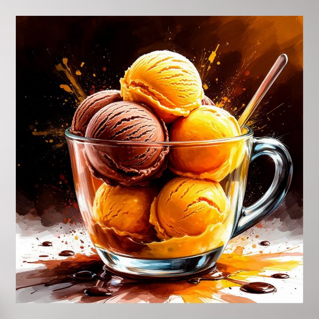 Poster Tela de vidro com Sorvete de chocolate e manga (Frente)