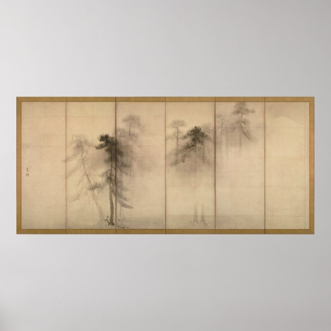 Pôster Tela Esquerda Pine Trees por Hasegawa Tohaku (Frente)