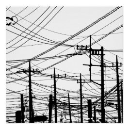 Pôster Telefone antigo e linhas de alimentação