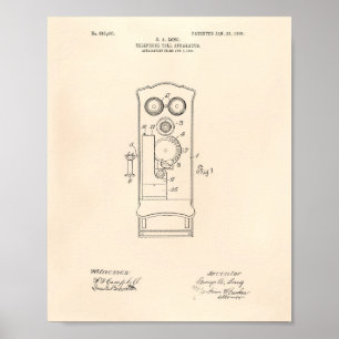 Pôster Telephone Toll 1906 Patent Art Old Peper