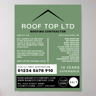 Poster Telhado Sleek, Roofer, Adverte do Contratante de T