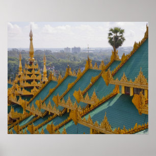 Poster Telhados da Pagode Shwedagon, Yangon, Myanmar