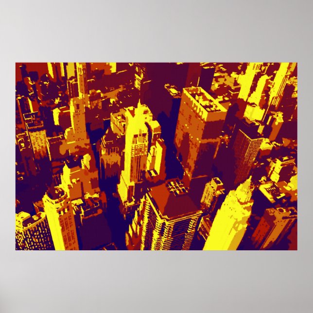 Pôster Telhados de NYC, Retro-Pop, Amarelos, Pontilhados (Frente)