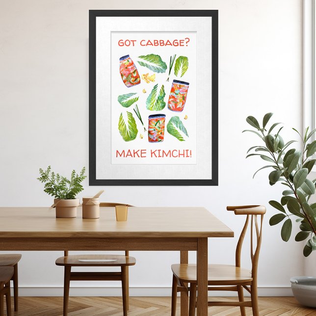 Poster Tem repolho? Faça com que Kimchi divirta a água pi (Got Cabbage? Make Kimchi Fun Spicy Watercolor Poster Wall Art Custom Funny Cute Korean)