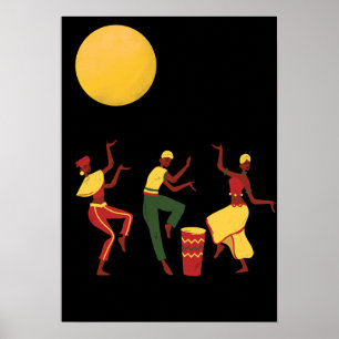 Poster Tema africano - dança à luz da lua