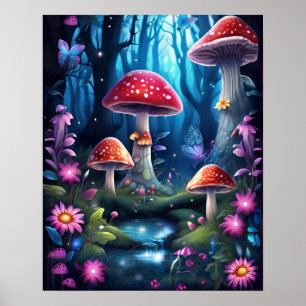 Poster TEMA AZUL DA Floresta Encantada Com Borboleta De C