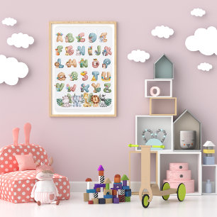 Poster Tema da Selva Alfabetos Crianças Decoração de sala
