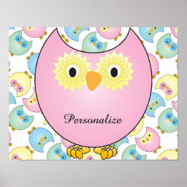 Pôster Tema da serra do Pastel Baby Owl em rosa