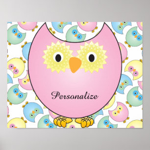 Pôster Tema da serra do Pastel Baby Owl em rosa