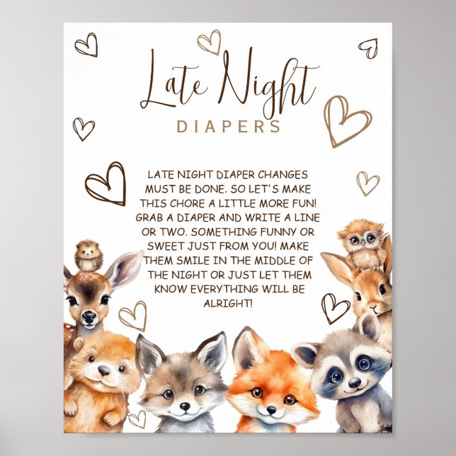 Poster Tema de Animais da Floresta Jogo de Fraldas à Noit (Frente)